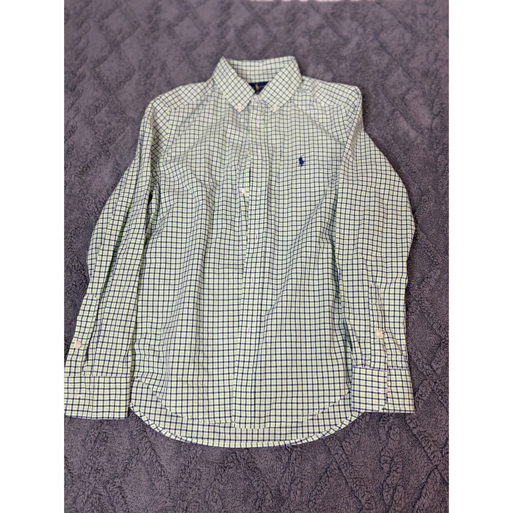 Polo Ralph Lauren Boy's Button Shirt Size Medium 10-12 Youth Kids Green Check